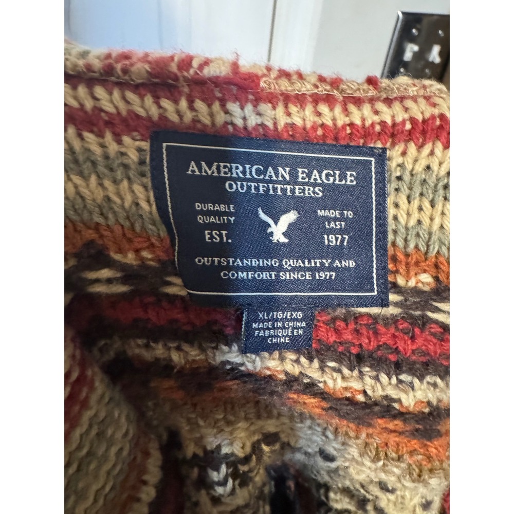 American Eagle Aztec Southwestern Shawl Collar Cardigan Sweater Mens XL Brown - Picture 3 of 4